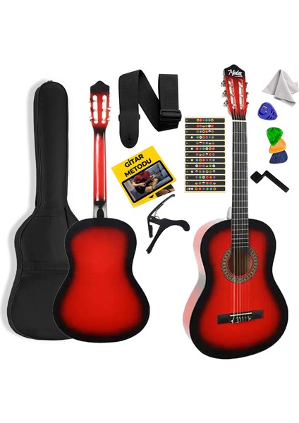 CG-34RD Kaliteli 34 İnç 1/2 Juniur Çocuk Gitarı 4-8 Yaş Arası + Çanta Capo Nota Sticker Askı Pena Metod