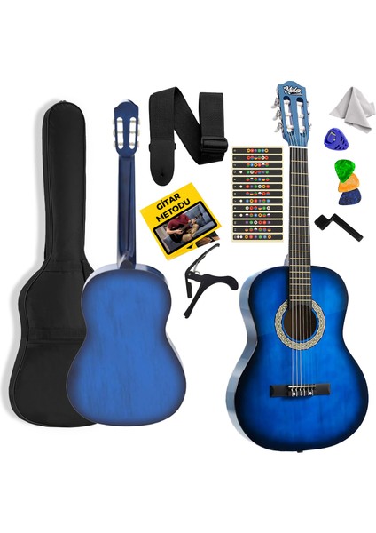 CG-34BL Kaliteli 34 İnç 1/2 Juniur Çocuk Gitarı 4-8 Yaş Arası + Çanta Capo Nota Sticker Askı Pena Metod