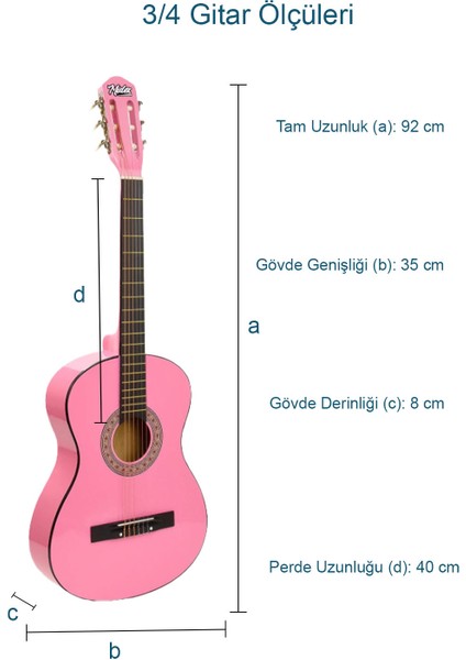 CG-36PK Kaliteli 36 İnç 3/4 Juniur Çocuk Gitarı 8-12 Yaş Arası + Çanta Askı Capo Nota Sticker Pena Metod
