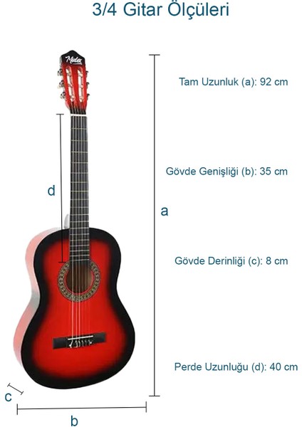 CG-36RD Kaliteli 36 İnç 3/4 Juniur Çocuk Gitarı 8-12 Yaş Arası + Çanta Askı Capo Nota Sticker Pena Metod