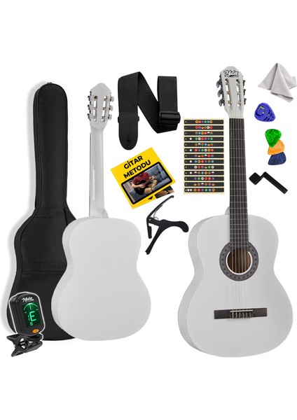 CG-36WH-PAK Kaliteli 36 İnç 3/4 Juniur Çocuk Gitarı 8-12 Yaş Arası + Tuner Çanta Capo Askı Nota Sticker Pena Metod