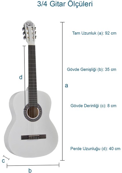 CG-36WH-PAK Kaliteli 36 İnç 3/4 Juniur Çocuk Gitarı 8-12 Yaş Arası + Tuner Çanta Capo Askı Nota Sticker Pena Metod modelleri