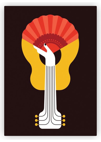 Gitar Yelpaze El Ahşap Poster 20X29 cm