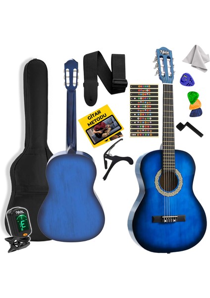 CG-36BL-PAK Kaliteli 36 İnç 3/4 Juniur Çocuk Gitarı 8-12 Yaş Arası + Tuner Çanta Capo Askı Nota Sticker Pena Metod