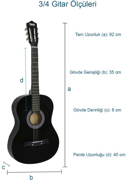 CG-36BK Kaliteli 36 Inç 3/4 Juniur Çocuk Gitarı 8-12 Yaş Arası (Çanta Askı Pena Metod)