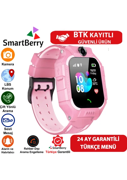 Smartberry Z2 Lbs Konumlu Akıllı Çocuk Takip Saati Sim Kartlı Arama, Kameralı, Gizli Dinleme Özellikli - Şeker Pembe