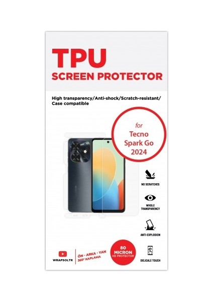 Tecno Spark Go 2024 Ön, Arka ve Yan 360 Derece Tam Kaplama Tpu Film fiyatları