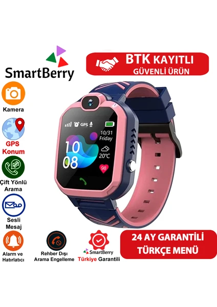 Smartberry Q20 Gps Konumlu Akıllı Çocuk Takip Saati Sim Kartlı Arama, Kameralı, Gizli Dinleme Özellikli - Pembe