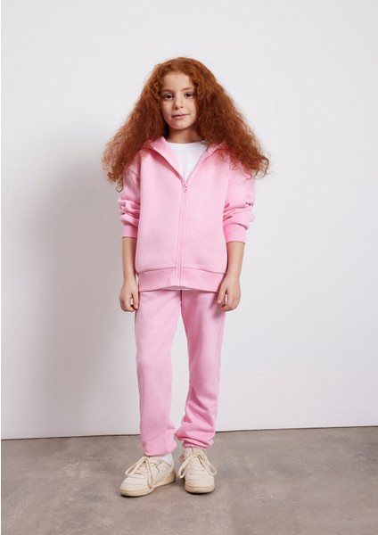 Kapüşonlu Pembe Basic Sweatshirt 7S10002-70984