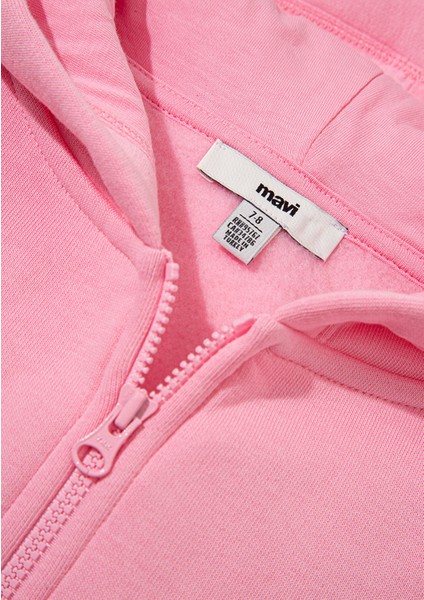 Kapüşonlu Pembe Basic Sweatshirt 7S10002-70984