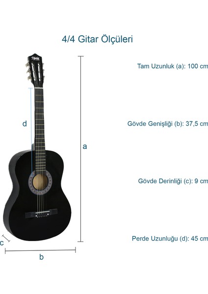 CG-270BK Siyah Klasik Gitar 4/4 Yetişkin Boy Sap Ayarlı Full Set