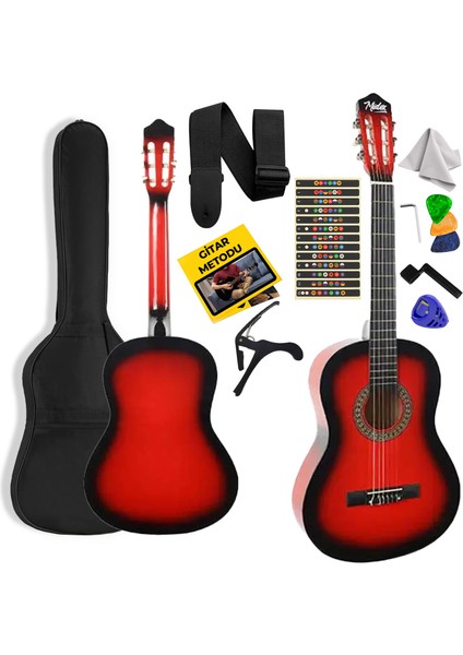 CG-270RD Kırmızı Renk Klasik Gitar 4/4 Yetişkin Boy Sap Ayarlı Full Set