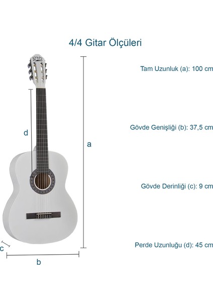 CG-270WH Beyaz Renk Klasik Gitar 4/4 Yetişkin Boy Sap Ayarlı Full Set