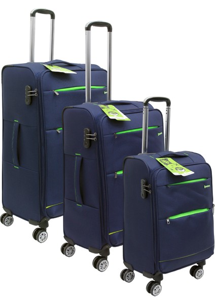 Lacivert Kabin (Küçük) Orta ve Büyük Boy Üçlü Carry-On Lüks Kumaş Valiz Seti ES0055