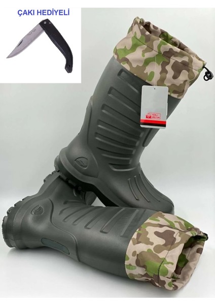Balıkçı Çizmesi Kamuflaj Avcı Çizme Boot Hunter Termal Çoraplı Çakı Hediyeli fiyatları