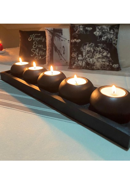 Mor Villa El Yapımı 5'li Beton Tabaklı Beton Mumluk Set Beton Tealight Set Taşlar ve Mumlar Dahildir.