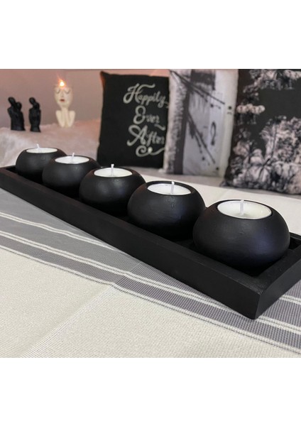 Mor Villa El Yapımı 5'li Beton Tabaklı Beton Mumluk Set Beton Tealight Set Taşlar ve Mumlar Dahildir.