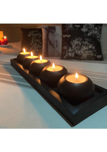 Mor Villa El Yapımı 5'li Beton Tabaklı Beton Mumluk Set Beton Tealight Set Taşlar ve Mumlar Dahildir.