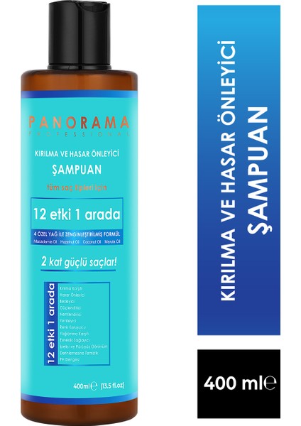 Panorama Professional Kırılma ve Hasar Önleyici Bakım Seti 2 Kat Güçlü Saçlar 12 Etki 1 Arada 400 ml x 2 Şampuan + 400 ml Sıvı Saç Kremi (Fön Suyu)