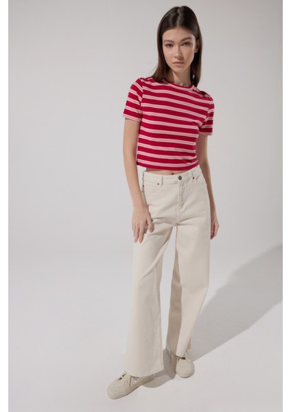 Slim Fit Dar Kesim Bisiklet Yaka Kısa Kollu Crop Renkli Esnek Tişört indirimleri