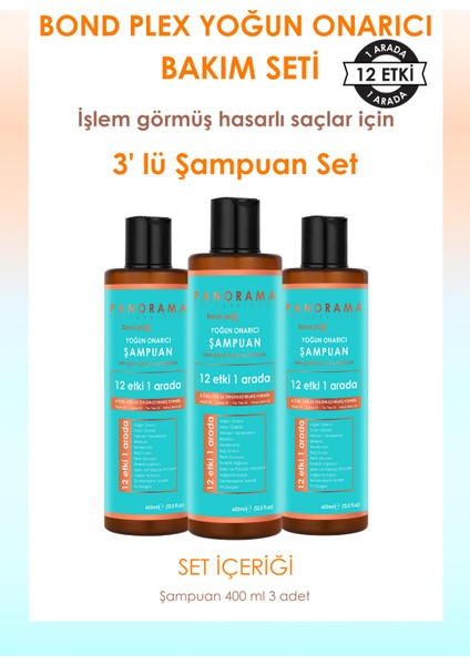 Panorama Professional Bond Plex Yoğun Onarıcı Bakım Seti 12 Etki 1 Arada 400 ml x 3 Şampuan 3'lü Set