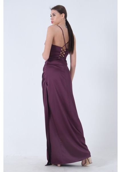 Mürdüm Sırtı Bağlamalı Yırtmaçlı Abiye 4522018.21 fırsatları