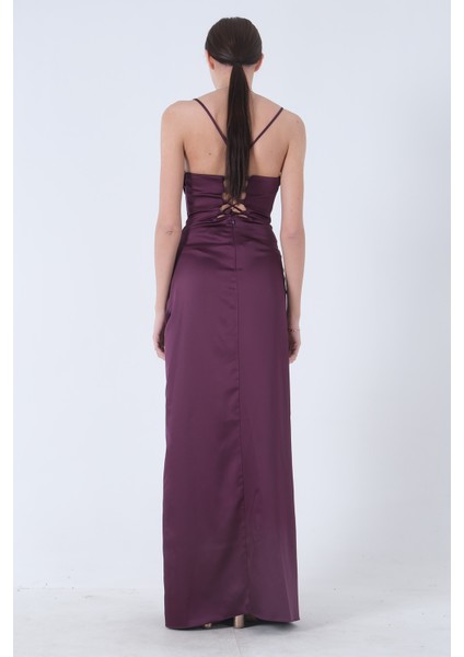 Mürdüm Sırtı Bağlamalı Yırtmaçlı Abiye 4522018.21 indirimleri