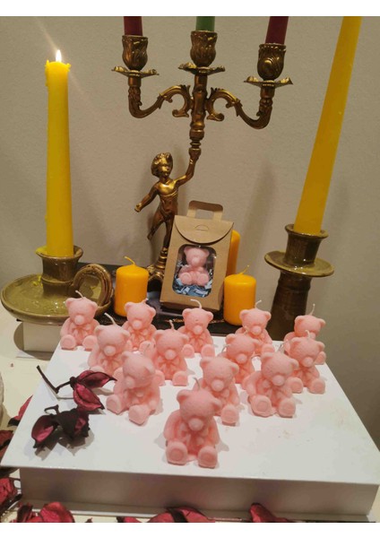 Iv Candles Babyshower 30 Adet Pembe Ayıcık Mum