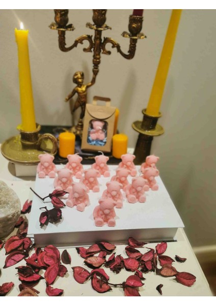 Iv Candles Babyshower 30 Adet Pembe Ayıcık Mum