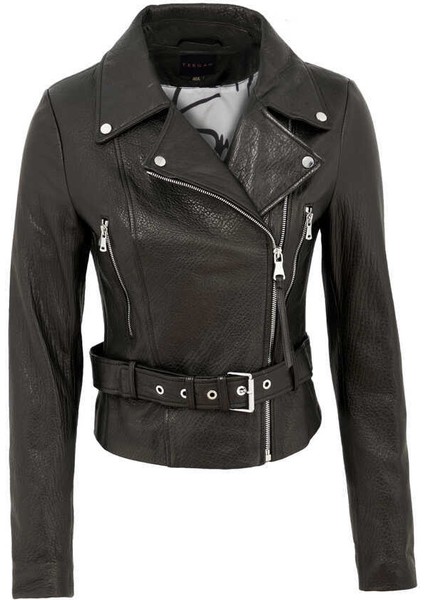 Siyah Hakiki Deri Kadın Hakiki Deri Biker Mont - K22KDM320292-Q3H