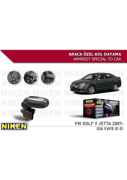 Volkswagen Golf 5 2006-2010 Kol Dayama Kolçak Geçmeli Abs Siyah