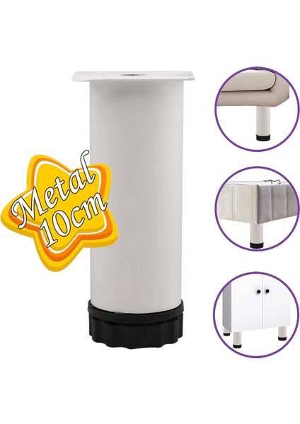 Metal Ayarlanabilir 10 cm Beyaz Destek Ayağı Mobilya Kanepe Baza Koltuk Dolap Sehpa Tv Ünitesi Ayağı