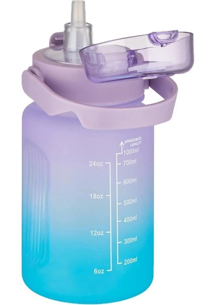 1000ML Pipetli ve Pipetsiz Kullanım Kulplu Çift Renk Motivasyon Matarası Sticker Hediyeli fiyatları