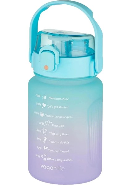 1000ML Pipetli ve Pipetsiz Kullanım Kulplu Çift Renk Motivasyon Matarası Sticker Hediyeli