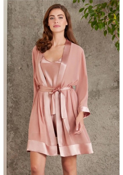 Saten Dörtlü Gelin Çeyiz Seti 7085 - Brandy