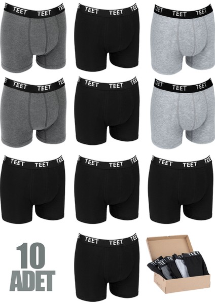 Erkek Boxer Premium 10'lu Set Pamuklu Likralı Düz Renk fiyatları