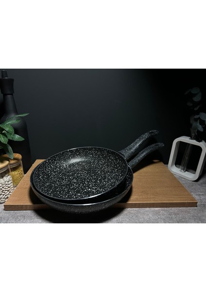 2`li Granit Tek Kulplu Yanmaz Yapışmaz Tava 26-28 cm