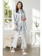 Kadife Saten 3'lü Kadın Crop'lu Pijama Takımı 2050 - Mist 1