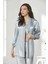Kadife Saten 3'lü Kadın Crop'lu Pijama Takımı 2050 - Mist 2