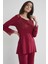 Kadın Penye Dantelli Pijama Takımı 1241 - Bordo 3