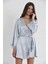 Saten Dantelli 3'lü Şort Kombi Sabahlık Takımı 2490 - Mist 1