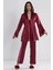 Kadife Saten 3'lü Kadın Pijama Takımı 2040 - Bordo 2