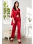 Saten 3'lü Crop'lu Kadın Pijama Takımı 2075 - Kırmızı 4