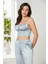 Saten 3'lü Crop'lu Kadın Pijama Takımı 2075 - Mist 4