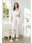 Saten 3'lü Crop'lu Kadın Pijama Takımı 2075 - Ekru 3