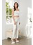 Saten 3'lü Crop'lu Kadın Pijama Takımı 2075 - Ekru 5