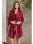 Dantelli Kadife Tulum Gecelik Sabahlık Takım 4800 - Bordo 2