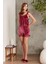 Dantelli Kadife Tulum Gecelik Sabahlık Takım 4800 - Bordo 3