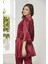 Saten 3'lü Crop'lu Kadın Pijama Takımı 2075 - Bordo 3
