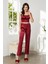 Saten 3'lü Crop'lu Kadın Pijama Takımı 2075 - Bordo 4